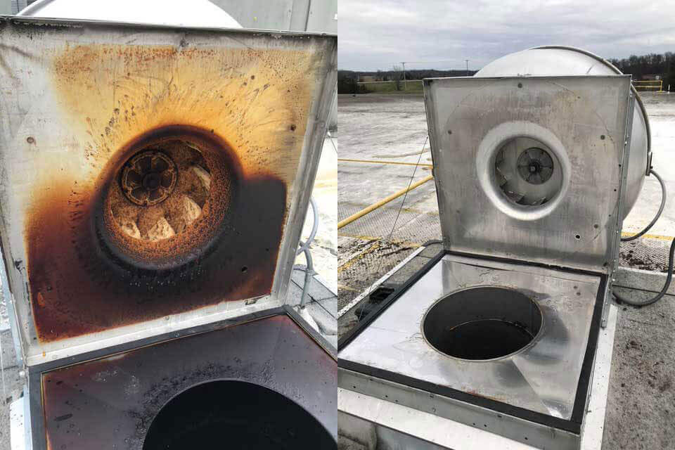 Las Vegas Hood Cleaning Before and After Photo of Cleaning a Turbine